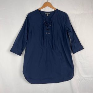 A Pea In The Pod Navy Maternity Lace Neck 3/4 Sleeve Tunic